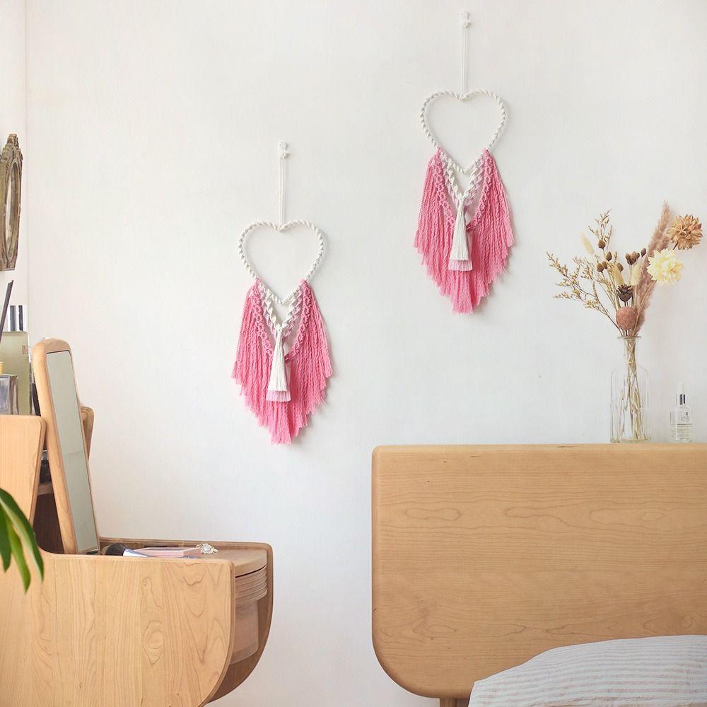 Hand-Woven Heart-shaped Macrame Tapestry Art Cotton Rope Tapestry Wall Hanging Tapestry  Dorm Room