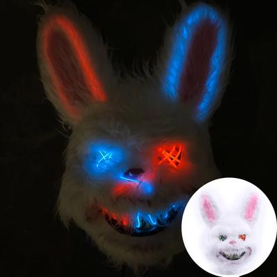Halloween Deko Plüsch LED Hasenmaske Lustige Schielaugen Kaninchen Kopfschmuck für Kinder Erwachsene Cosplay Party Kostüm Parodie Foto Requisite