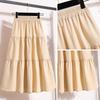 2024 Spring Solid Color Spliced Midi Skirt: Versatile, High Waist, Slimming, Plus Size Option
