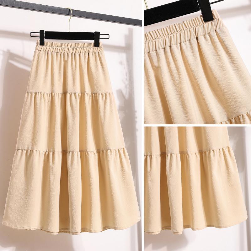2024 Spring Solid Color Spliced Midi Skirt: Versatile, High Waist, Slimming, Plus Size Option