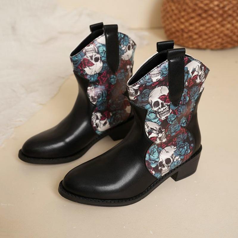 Plus size printed platform knight boots for autumn and winter new pointed toe women's boots