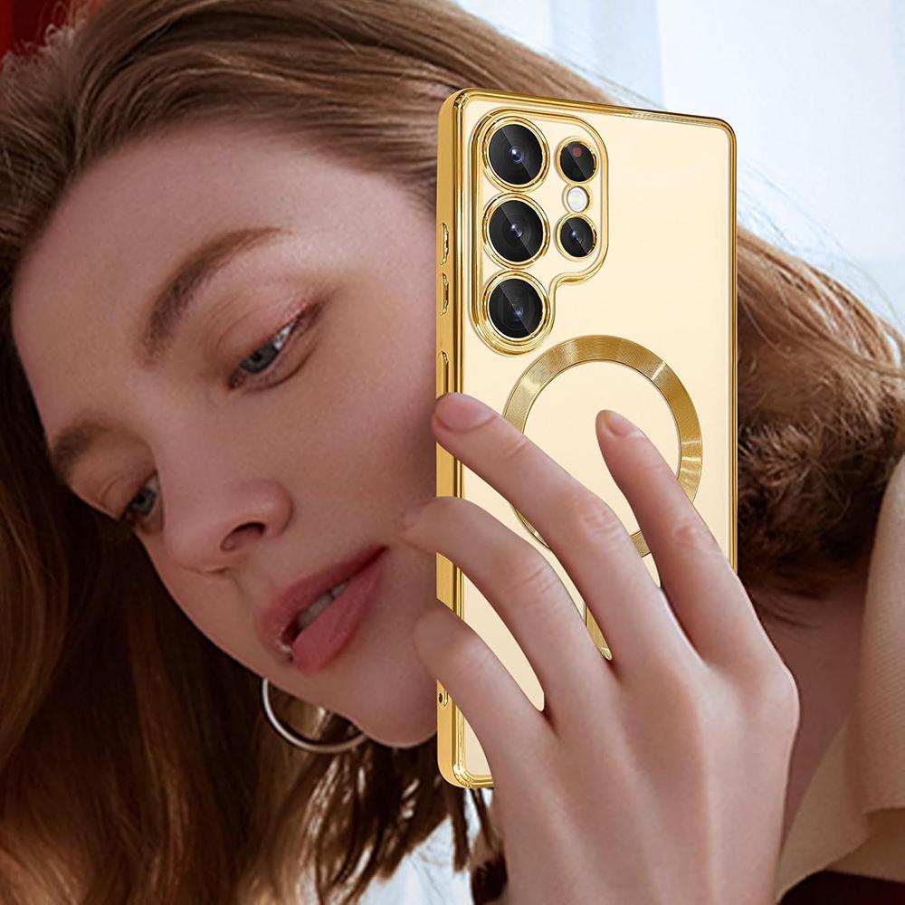 Starke magnetische Magsafe-Hülle für Samsung Galaxy S25 EDGE S24 S23 S21 FE S22 Ultra Plus Luxuriöse Beschichtung Silikon Weiche Klare Hülle