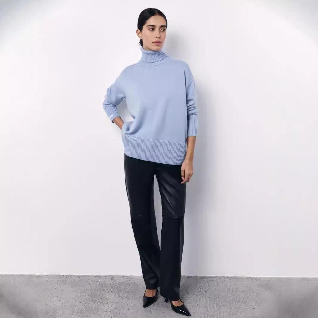 European & American Style Women's High Neck Sweater - Autumn/Winter Knitwear, Loose Fit & Cross Design