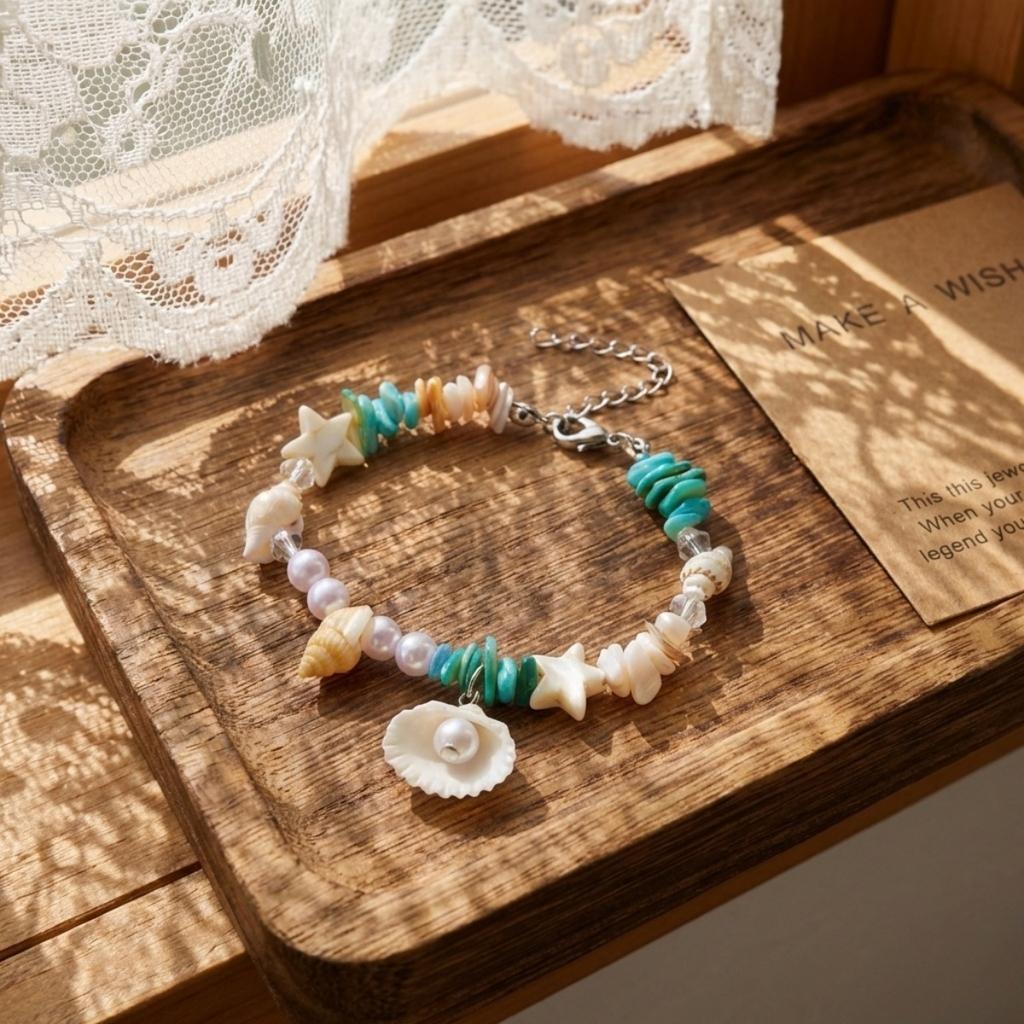 Shell Crushed Stone Imitation Pearl Star Conch Bracelets For Women Men Boho Starfish Bangle Ocean Beach Vacation Summer Jewelry