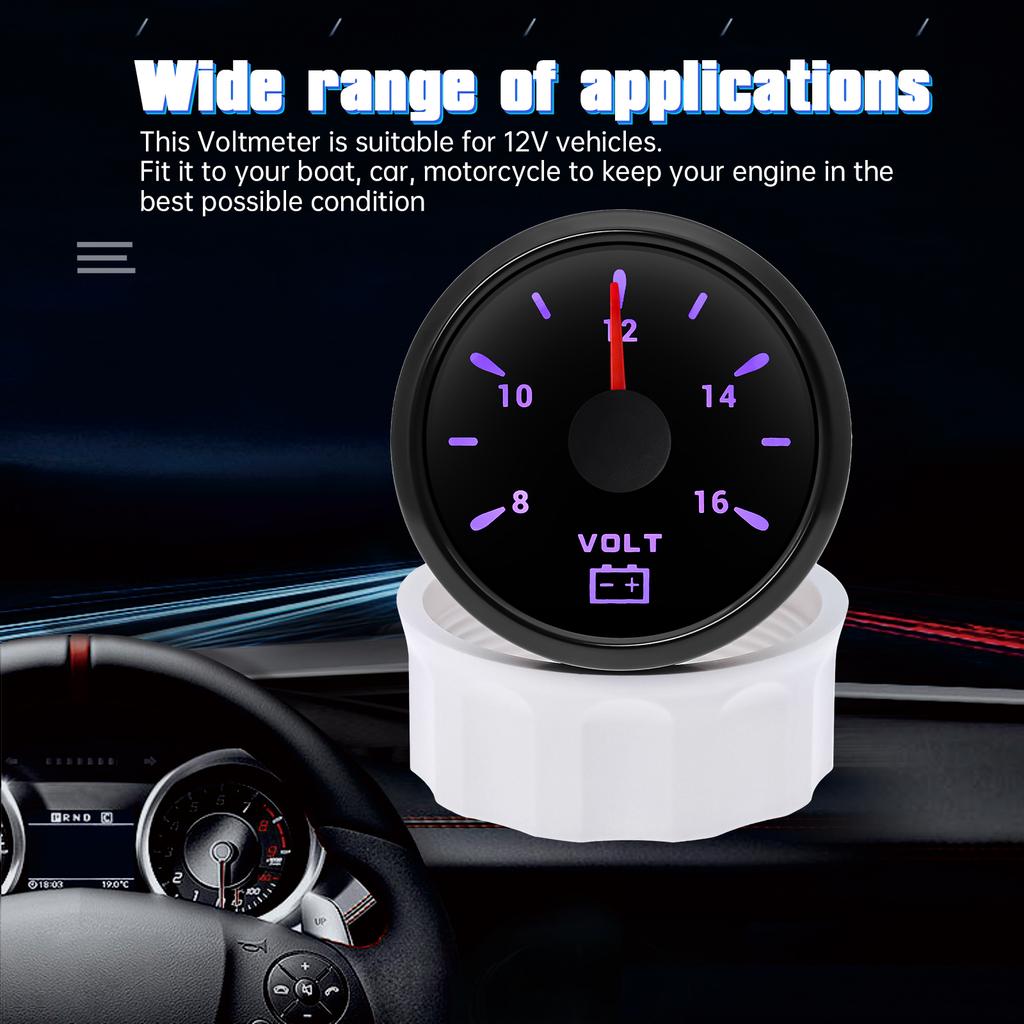 Universal 7-Color LED Backlight 52mm Digital Voltmeter For 12V Vehicles Car Boat Marine IP67 Waterproof Volt Gauge 8-16V Meter