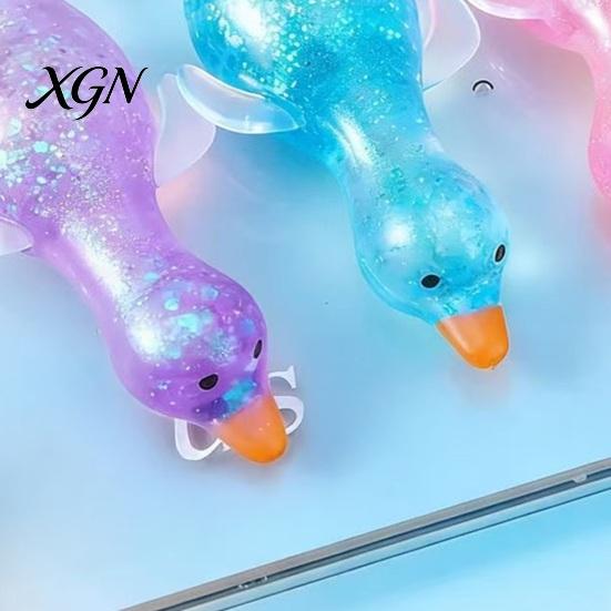Stretchy Duck Squeeze Toy 2/3/6Pcs Mini Glitter Transparent Lying Anxiety Relief Slow Rising Sensory Stress Ball Animal Shape