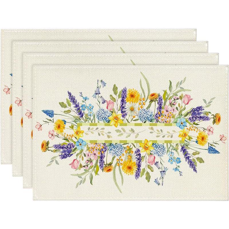 Spring & Summer Floral Linen Placemats – Heat-Resistant Fabric Table Mats for Home & Restaurant