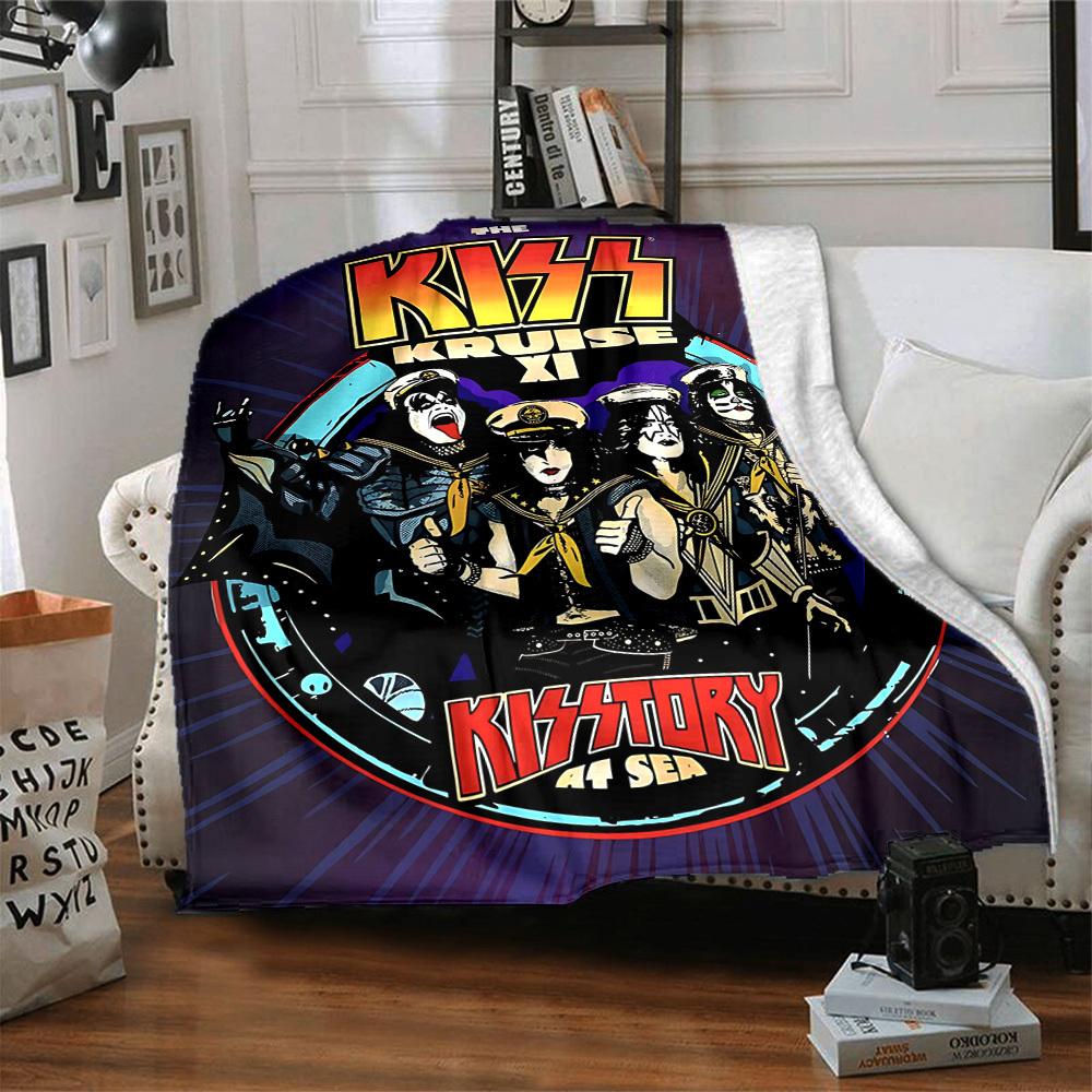 שמיכת פלנל של להקת KISS, רכה וידידותית לעור עם הדפסה דיגיטלית, מידות שונות זמינות למשפחה, חברים, יום הולדת