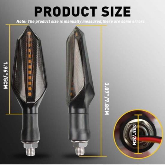 2pcs Motorcycle LED Turn Signals Lamp Sequential Flowing Lights Indicator Amber