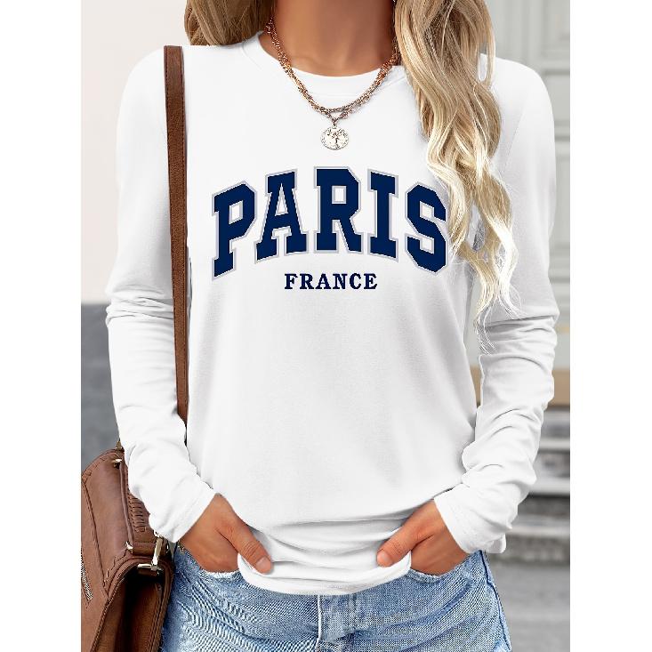 Paris France Print Long Sleeve Women Fall Tops Comfort Breathable Daily Leisure Sport Casual Shirts