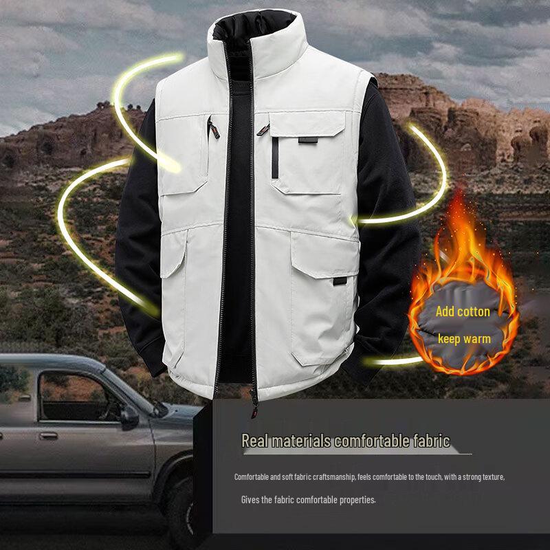 ROMON Men's Reversible Workwear Multi-Pocket Vest