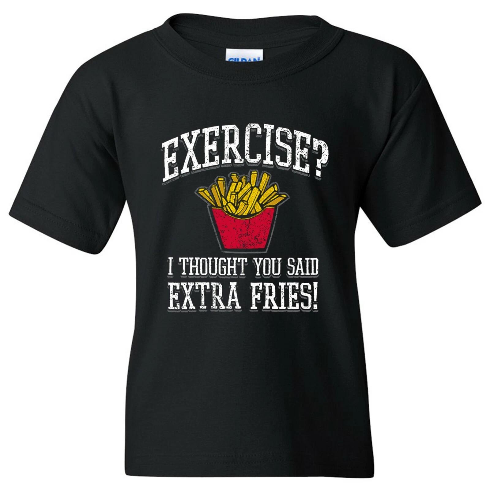 Exercise? I Thought You Said Extra Fries! - Gym Workout Youth T-shirt - Black 3XL