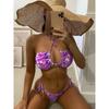 Dame Sexet Printet Udskåret Halter Split Bikini Badetøj Til Strand Svømning