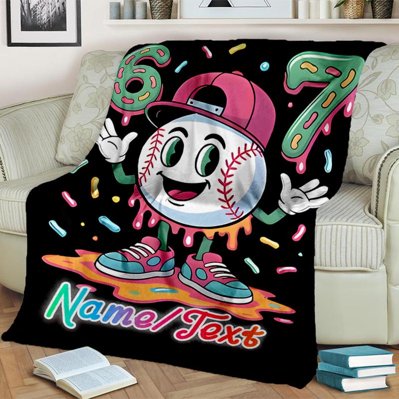 1PC Custom Name Baseball Art Name flannel blanket versatile,all-season throw suitable for the living room,bedroom,camping,travel,and gift