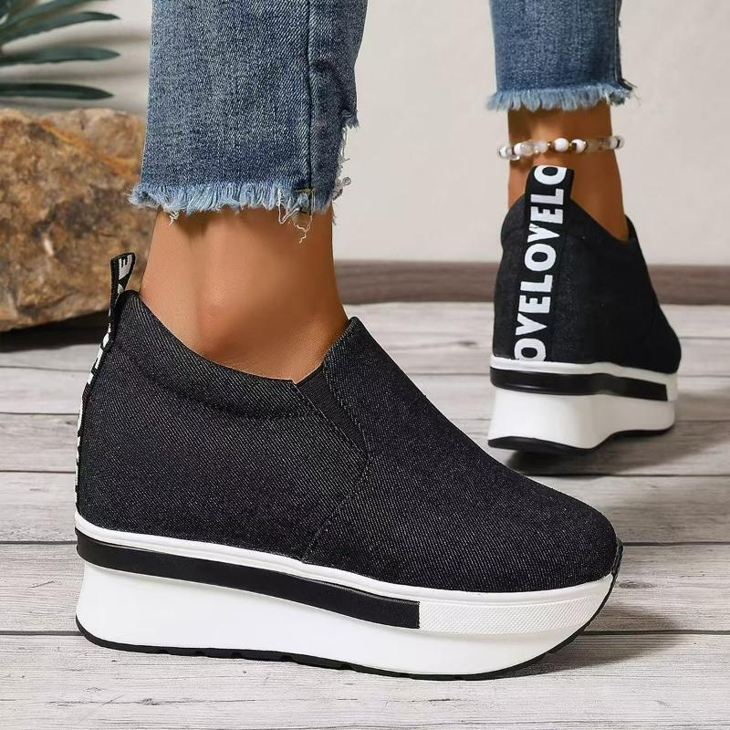 Wedges Women Shoes Platform Sneakers Height Increasing Casual Shoes Denim Canvas Shoes Women Lightweight Slip On Vulcanized Shoe