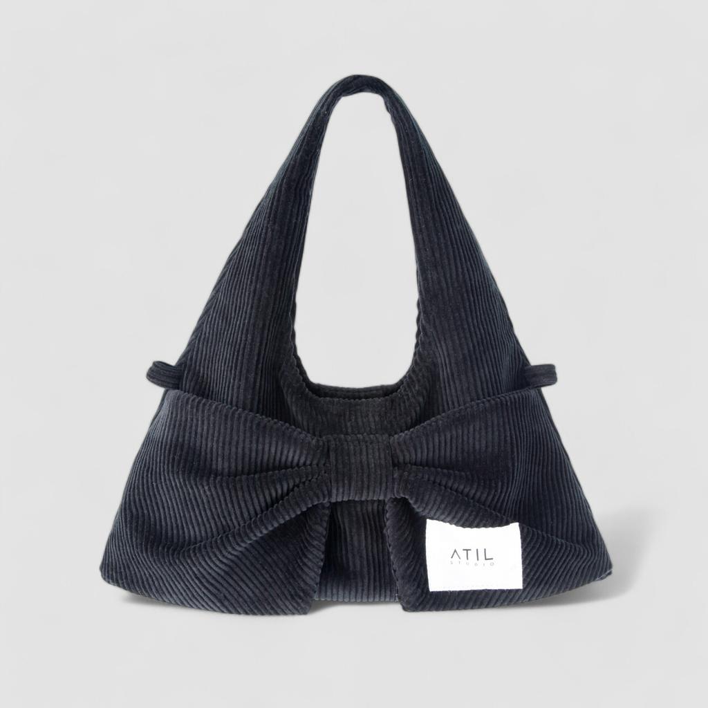 Atil Studio Corduroy Mini Ribbon Hobo Dot And Crossbody Bag _ [Black]
