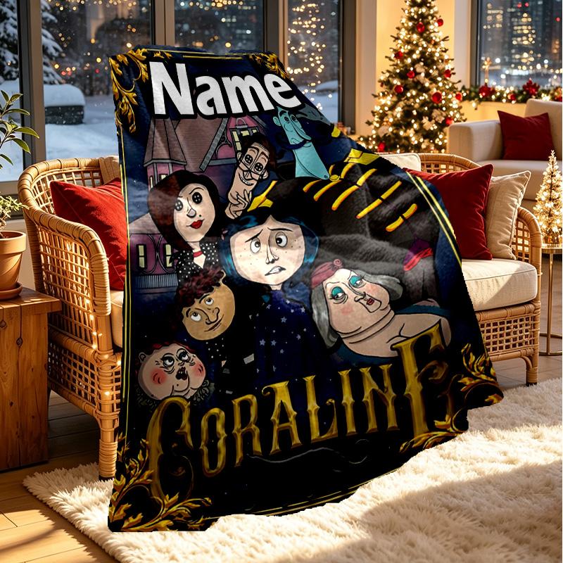 Custom Name Personalized Coraline Print Blanket, Home Decor, Bedroom, Sofa, Camping, Couch, Gifts for Birthday Christmas