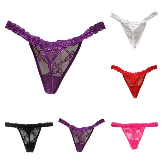 Mutandine da donna con pizzo traforato e ricamo floreale, sottili, senza cuciture, tinta unita, a vita bassa, elastiche, per la notte di nozze in luna di miele