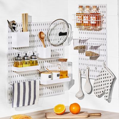 Home Wall Decoration DIY Art Hole Board Pegboard Grid Decor Kitchen Bathroom Storage Wall Art Display Rack Holder Hanging Shelf