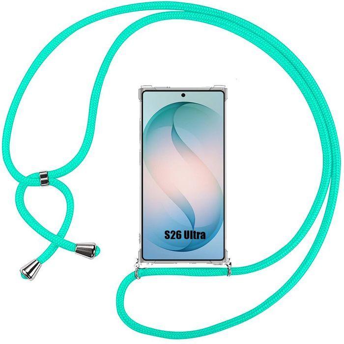Coque pour Samsung Galaxy S26 Ultra, Protection Silicone Anti-Rayures avec Bandoulière Turquoise