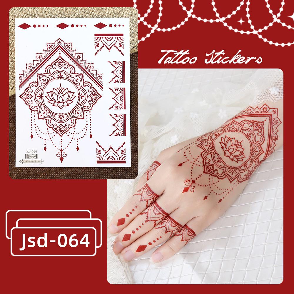 Whitening Red Henna Lace Mandala Flower Waterproof Temporary Tattoo Stickers for Women