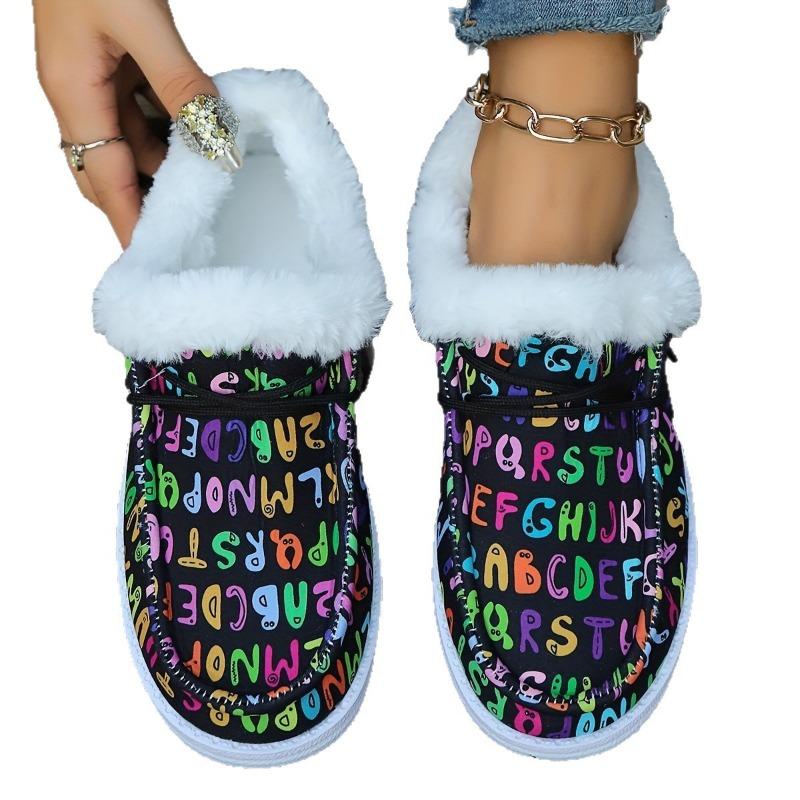 New Large-sized Cotton Boots with Added Fleece and Thickening, Versatile and Warm Flat Round-toed Shoes, Simple Shoes