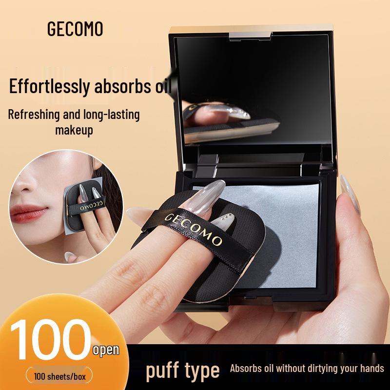 GECOMO Oil Control Bamboo Charcoal Paper with Puff & Mirror for Oily Skin Touch-ups