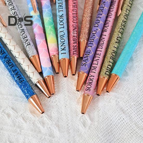 12Pcs Glitter Powder Ballpoint Pen 1.0MM Medium Point Quick-Drying Black Ink Adults Coworkers Colleague Negative Retractable Pen School Office
