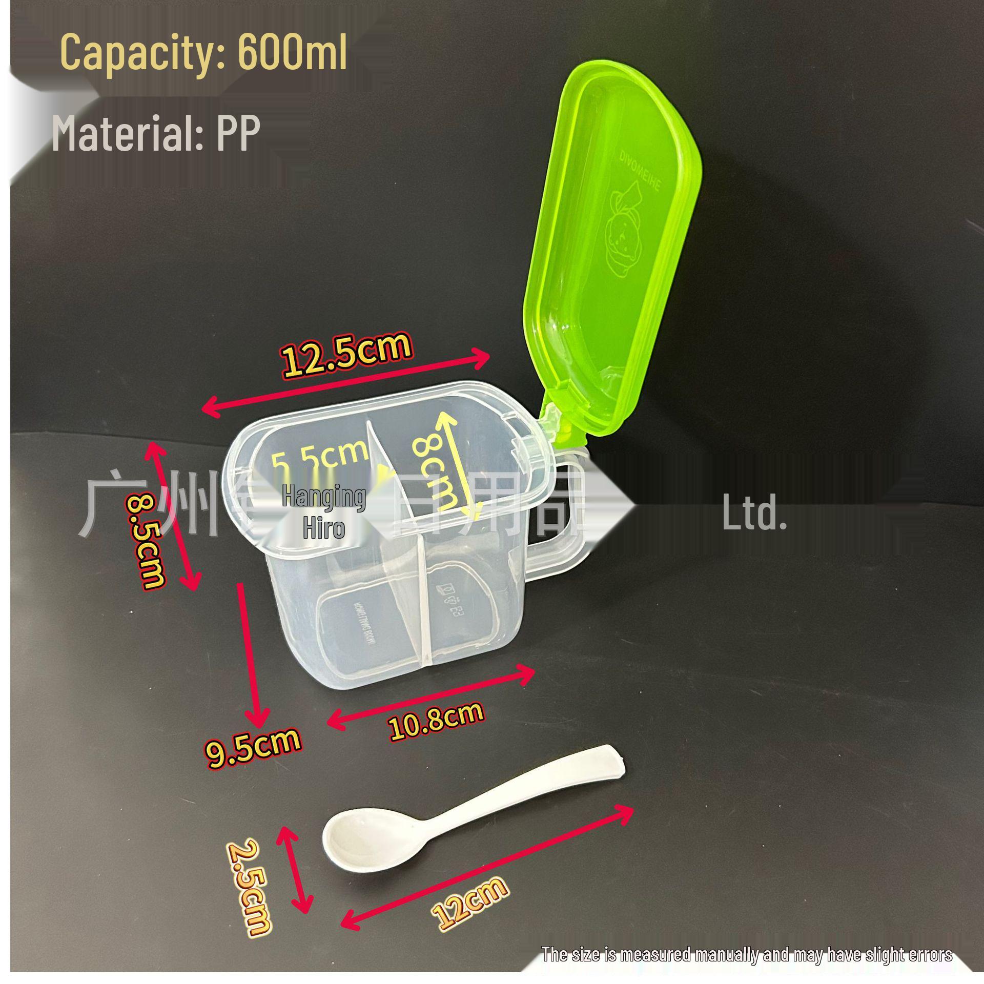 600ML Transparent Hygienic Plastic Seasoning Jar with Lid, Spoon, and Two-Compartment Flavor Box 600ML Two-Compartment Flavor Box