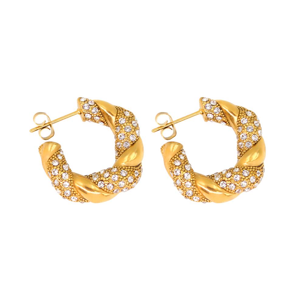 Gold Rhinestone French-Style Stainless Steel Earrings - Trendy Blogger-Inspired Fashion Accessories
