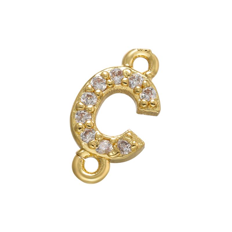CZ Crystal 26 Initial Letter A-Z Charms Gold Plated Brass Connector for Necklace Bracelet Jewelry Accessories :VD1114