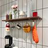 Wall-Mounted Stainless Steel Kitchen Storage Rack with No-Drill Hooks for Towel, Spatula, and Dishcloth