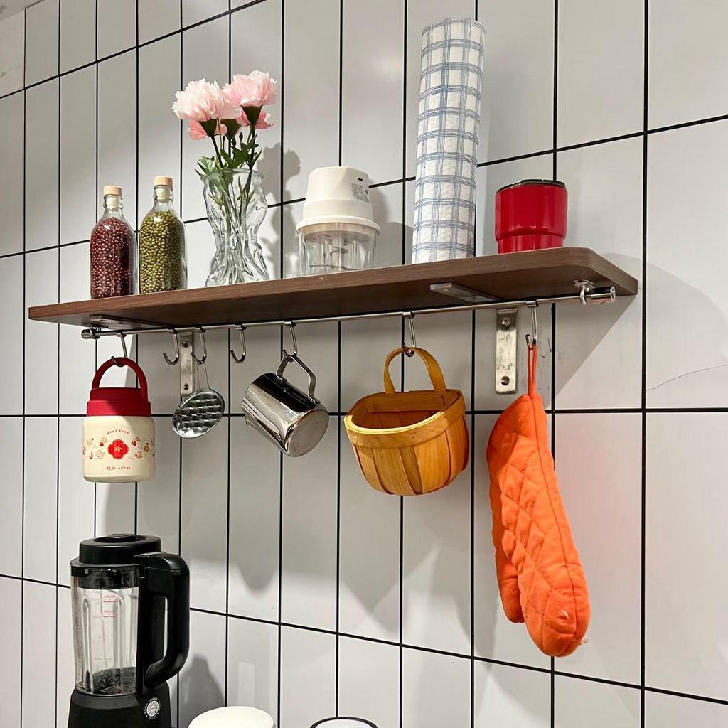 Wall-Mounted Stainless Steel Kitchen Storage Rack with No-Drill Hooks for Towel, Spatula, and Dishcloth