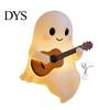 Cute Ghost Ornaments for Halloween Figurine with LED Light, Resin Witch Hat Statue Niche Aesthetic Ornament Guitar/Book, Luminous Sculpture