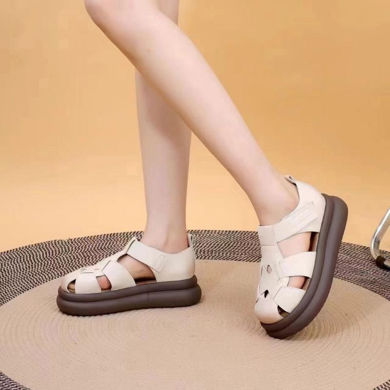 Real soft leather bag head Roman sandals women's 2025 new muffin bottom pig cage shoes thick sole heightened lightweight women's cool