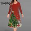 Christmas Print Woman Dress O Neck Ladies Long Sleeves Autumn Winter New Products Loose Casual Christmas Tree Plus Size Dresses