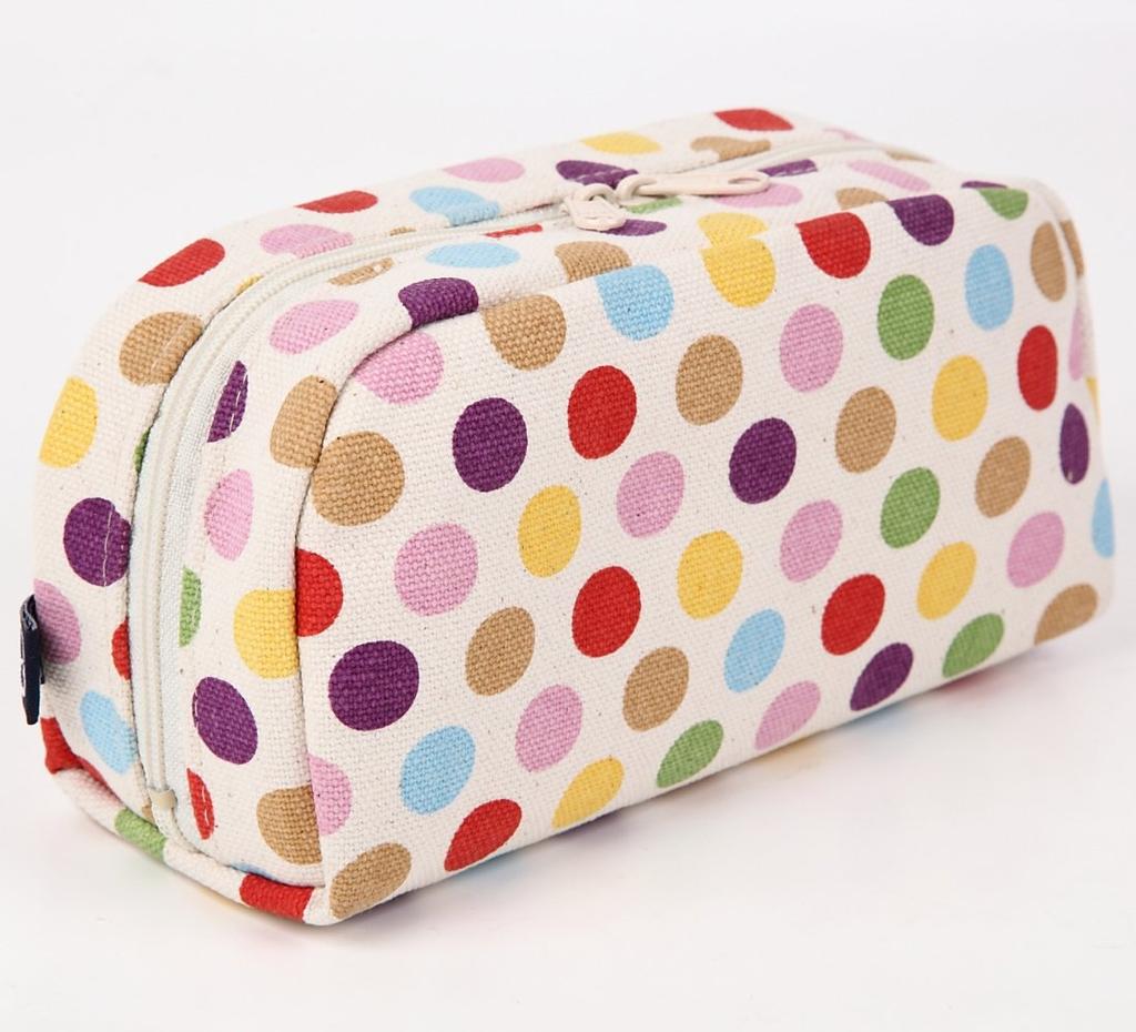 Maeda Senko Goshiki Series Horizontal X W18 X D6cm Hanpu-do [KYOTO JAPAN] Five-Color Pouch, Five-Color Dot Off-White, Size Approx. H8.5