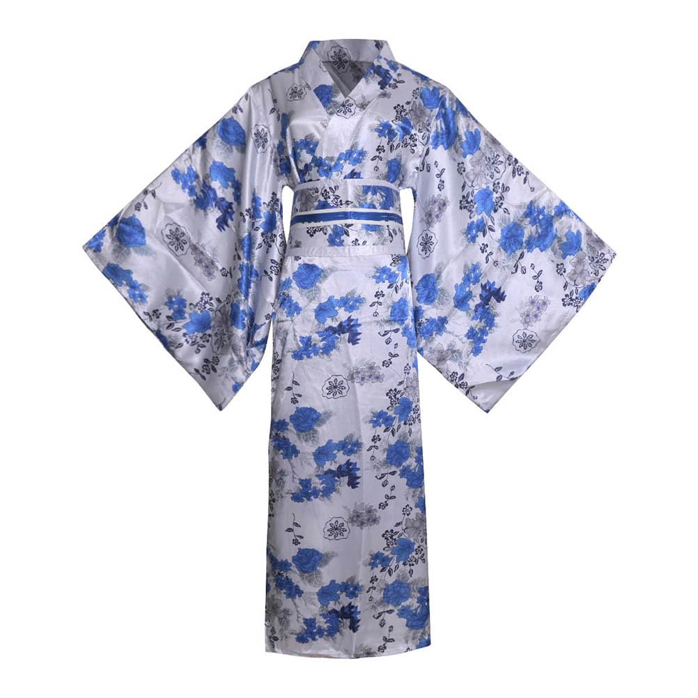 

Кимоно-платье из атласа комон с нежным цветочным принтом, длинное ямато-надэсико, летнее и оби, идеально подходит для фейерверков, на каждый день и для фестивалей, белое с принтом, юката,