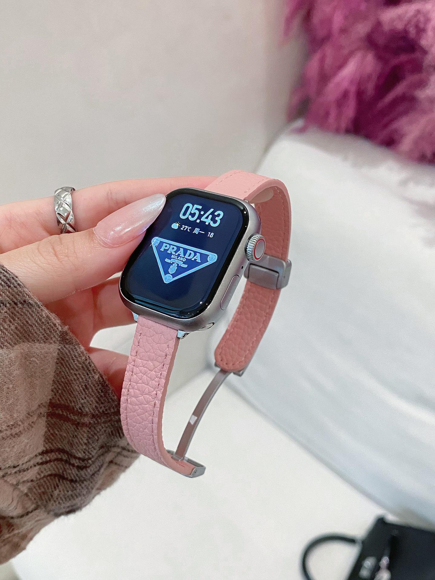 

Магнитный ремешок из кожи личи для Apple iWatch, Huawei GT5 и Xiaomi 9 Pro Self-test 20mm розовый