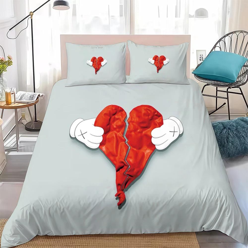 3D K-Kanye Hete Zanger W-West Dekbedovertrek Set Beddengoed Set volwassenen Jongen Meisje Slaapkamer Decoratie 2/3-delige set Enkel Dubbel Maat 100x135cm (2pcs)