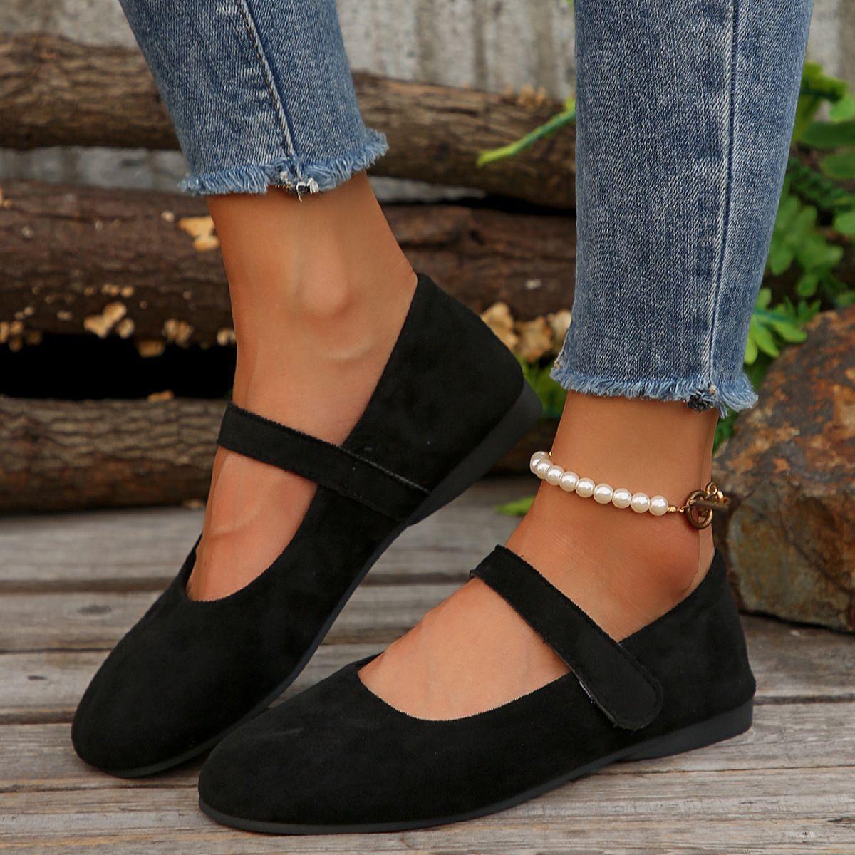 Damen Retro Flache Mary Jane Schuhe, Elegante Ballerinas für Kleider, Feen Stil Freizeitschuhe 38 schwarz