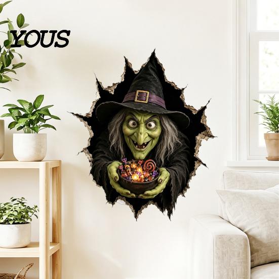 Reusable PVC Stickers for Walls Halloween Break-in 3D Wall Decals, Illusion Effect Spooky Breaking Through Decorative Decals Dormitory Sticker, Horror