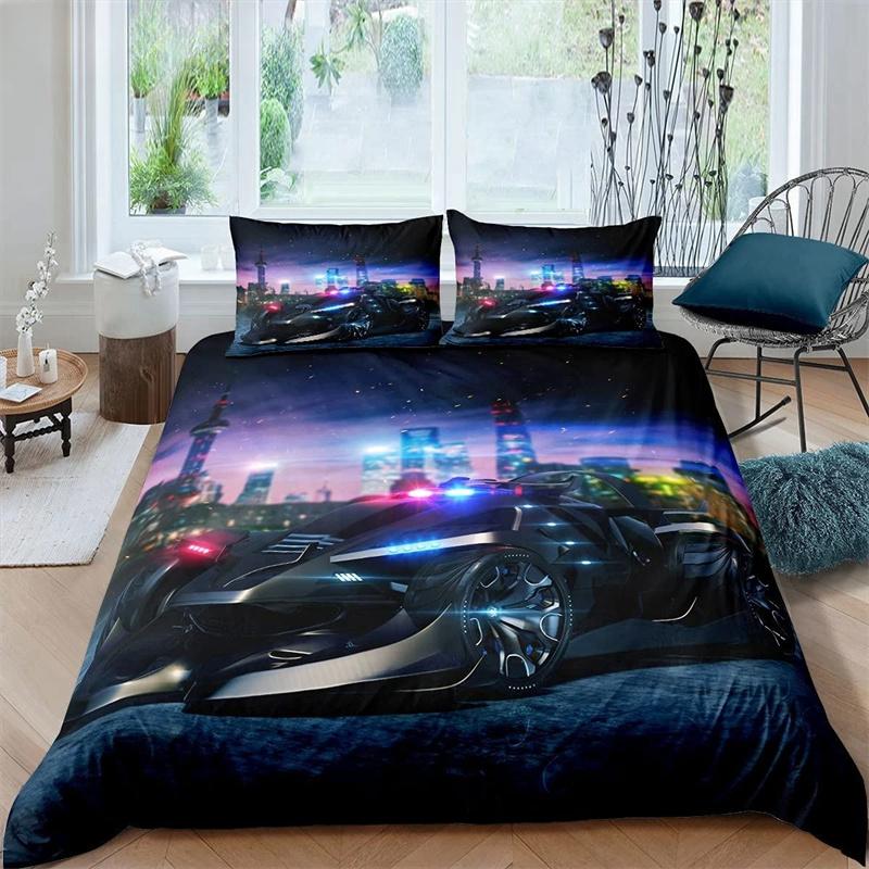 3D Auto Königin König Bettbezug Cartoon Auto Bettwäsche Set Kinder Jungen Blau Grau Notfallfahrzeuge Polyester Steppdecke