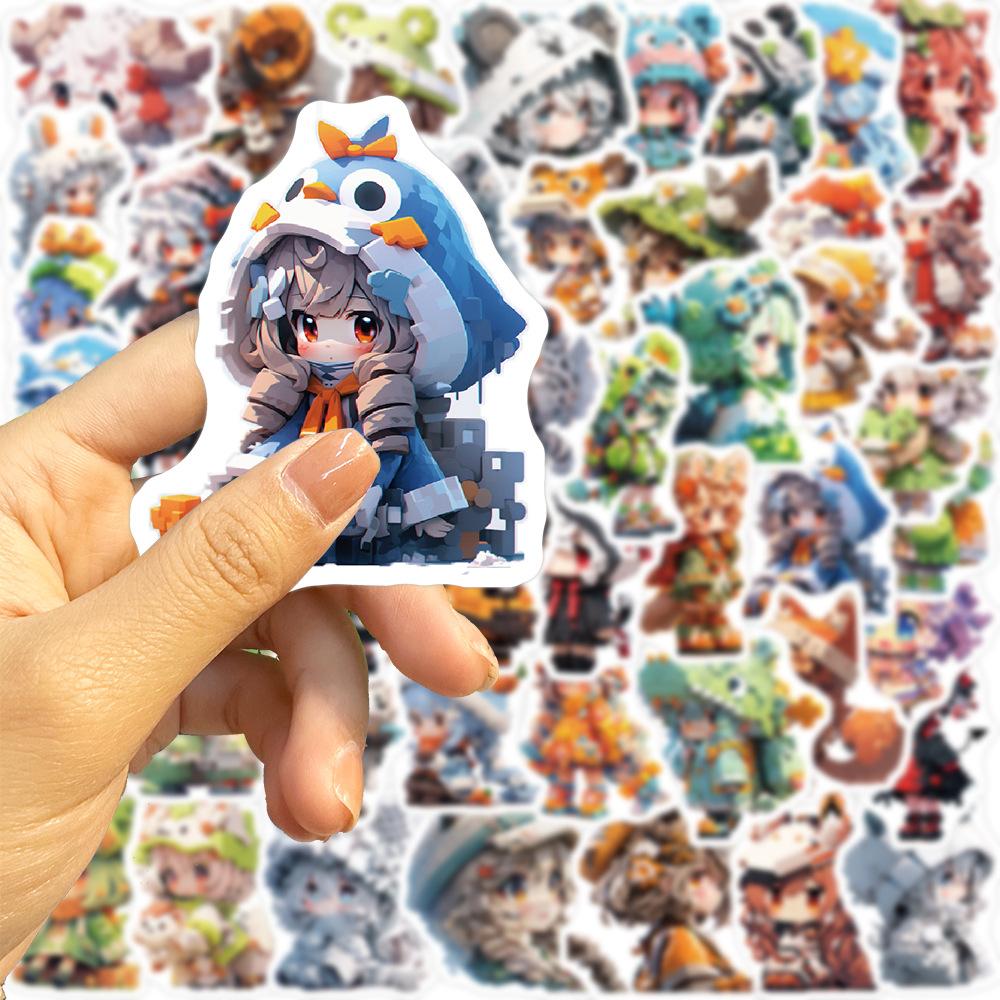 50 Pixel Style Girl Graffiti Stickers Personalized Decorative Guitar Notebook Suitcase DIY Waterproof