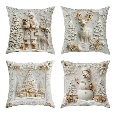 4 Stück Kissenbezug Schneeflocke Schneemann Weihnachtsbaum Muster Unsichtbares Reißverschlussdesign Kissen Kissen Sofa