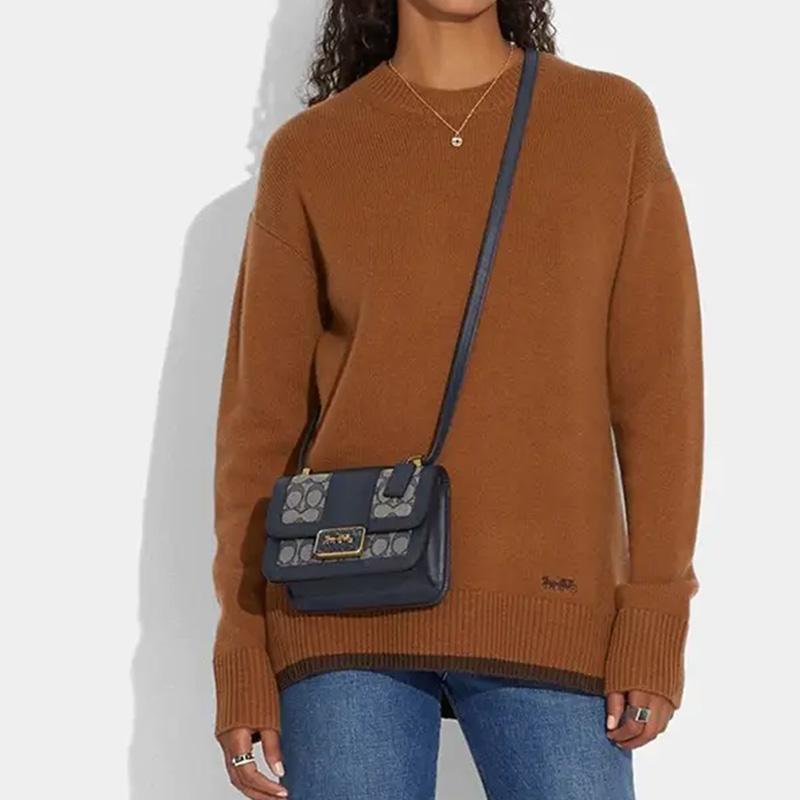 Coach Alie 18 Monogram Leather Small Square Shoulder Crossbody Bag Women bags Dark-Blue C3760-B4RH3