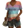 Summer V-neck 3D Abstract Retro Pattern Printed Top Fashionable Casual Short Sleeved Women's T-shirts