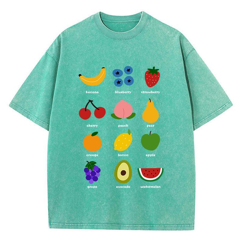 Fruits Lemon Cherry Prints Washed T Shirts Women Cotto