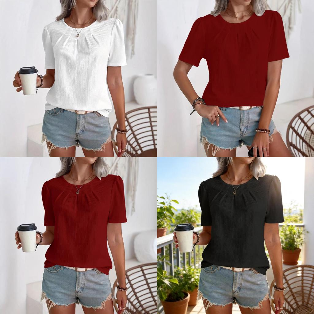 Casual Womens T Shirt With Pleated Design And Polyester Fabric For Daily Wear