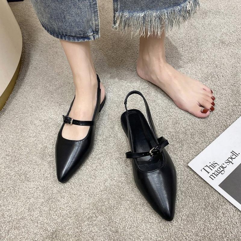 Silver Bag Head Sandals, New Low-heeled Pointed Flat-soled Sandals, Temperament Fashion Shoes
